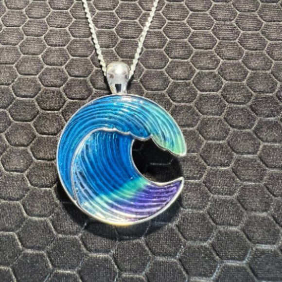 Wave Necklace Blue 18K White Gold Plated - Picture 1 of 2